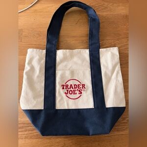 Trader Joe’s Mini Canvas Tote Bag Navy & Cream, NWOT